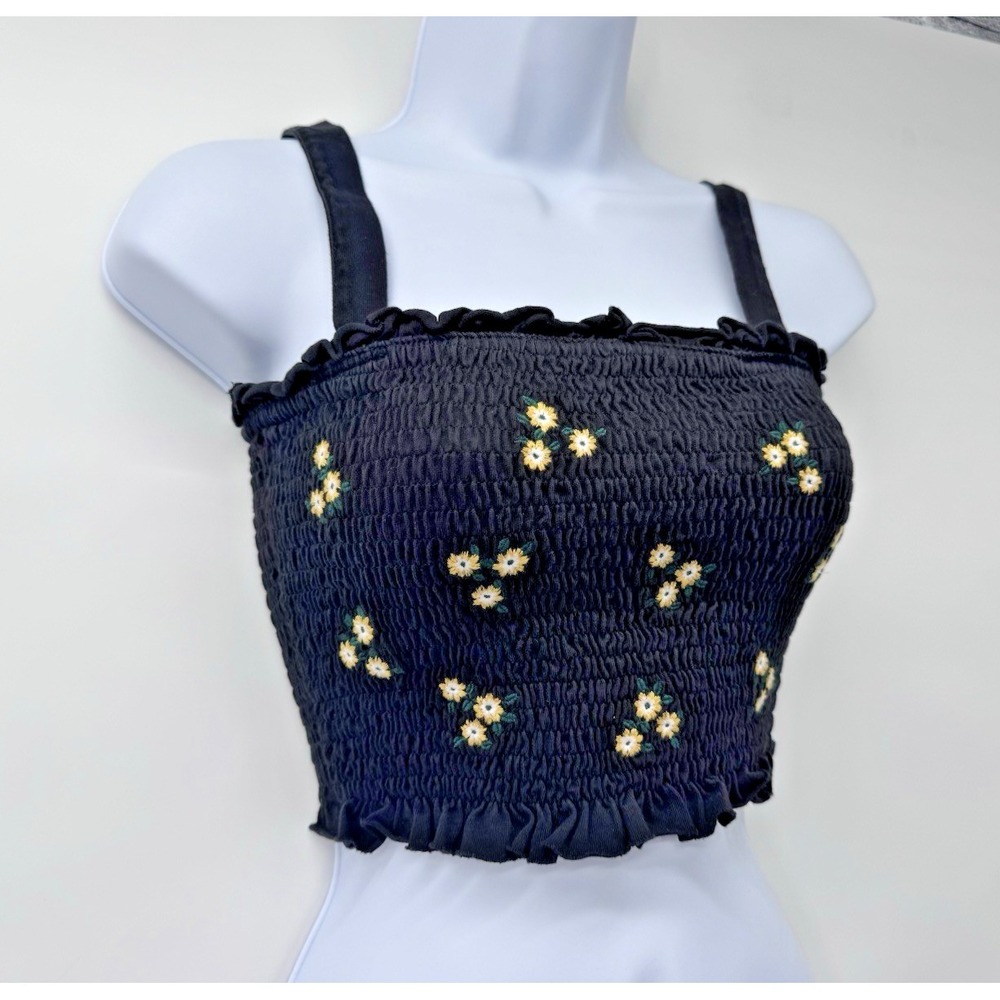 Embroidered Smocked Floral Sleeveless Crop Top tank festival boho bloomcore XS
